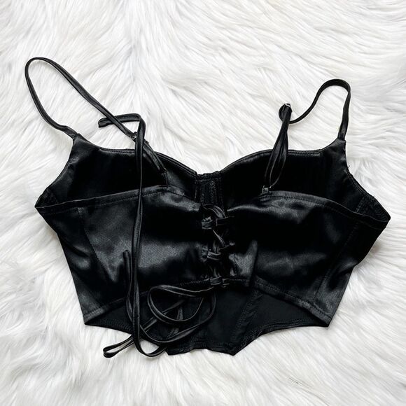 SHEIN Boned Lace Up Bustier Cropped Top Black Size 2 - Picture 3 of 5